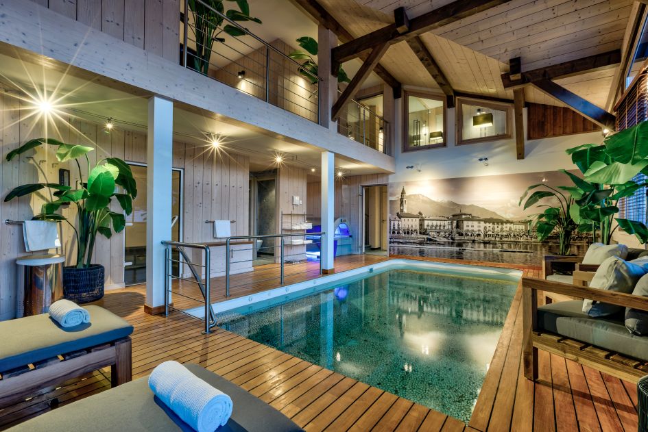 Iindoor swimming pool and various other wellness facilities at Chalet X, a great summer chalet in Morzine!