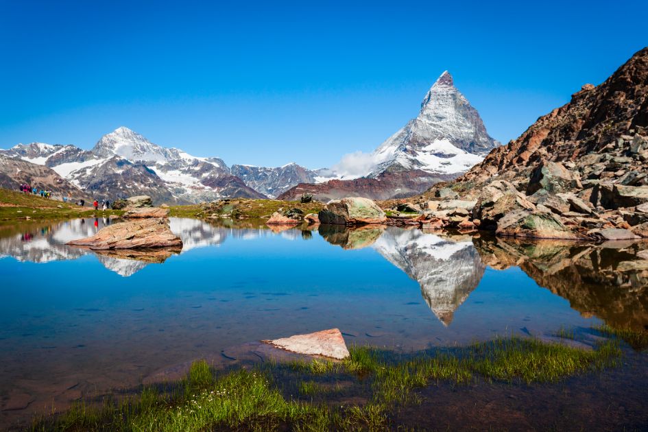 Lake Riffelsee, one of the best lakes in the Alps, perfectly reflecting the Matterhorn.