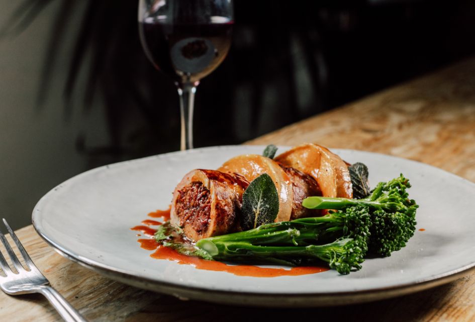 One of the eco-conscious dining options that you might expect on a sustainable summer holiday in Morzine. A stuffed squash with broccoli.